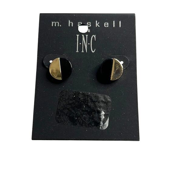 INC International Concepts Gold & Black Colorblock Stud Earrings, NWT - Picture 1 of 3